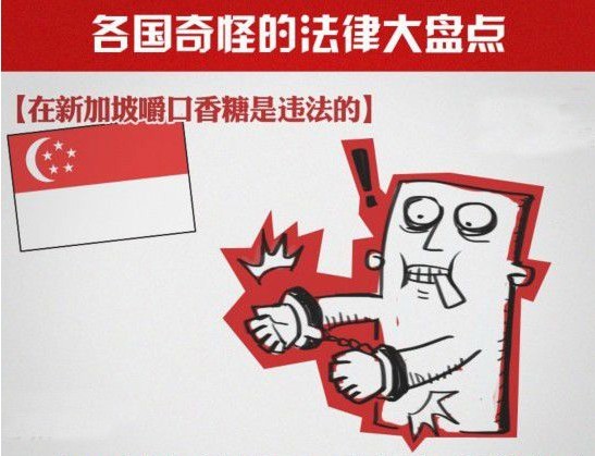 自1992年以來，在新加坡咀嚼口香糖就成為一件違法的事。唯一例外的是尼古丁戒煙口香糖，但是必須憑處方從藥店購買。