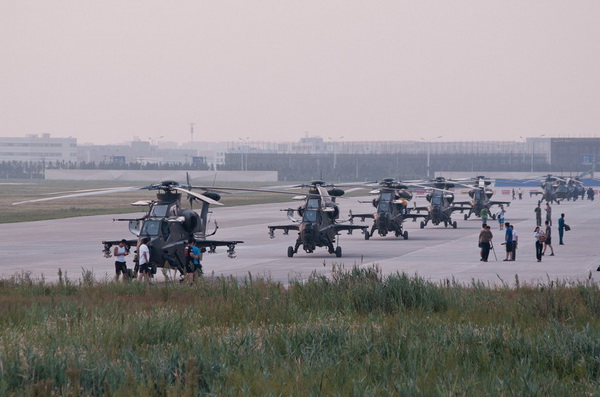 在机场排成一排的直-10  2-1 原文地址:大批陆航直-10突然降临天津