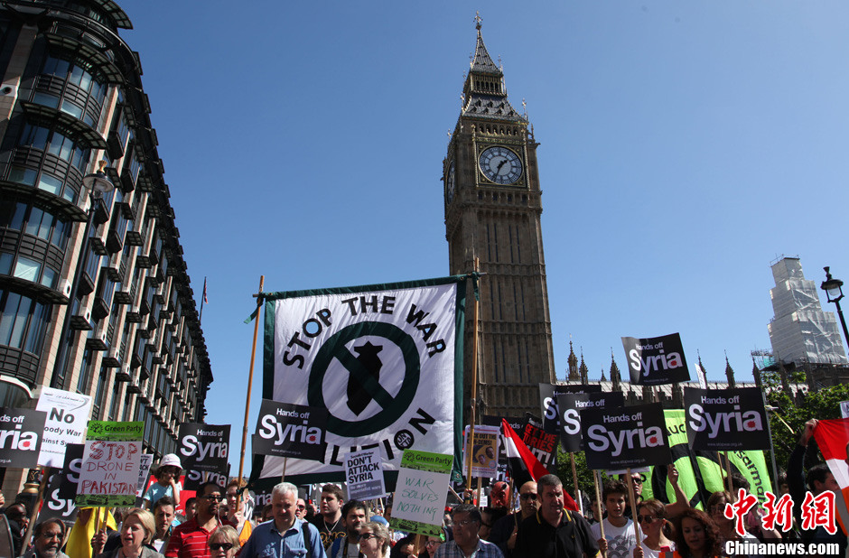 英国爆发大规模示威游行 反对向叙利亚动武(组