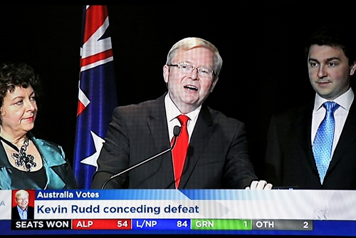 陆克文讲话宣布败选图片来源：澳大利亚ABC新闻 电视截屏