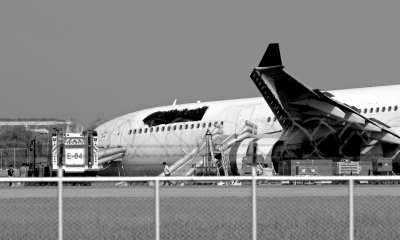 9日,发生事故的泰国国际航空公司客机停在泰国曼谷素万纳普机场.