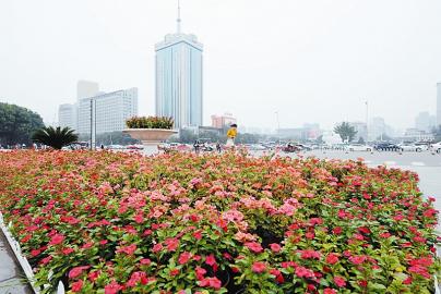 太原市五一广场,节日装扮明显简朴