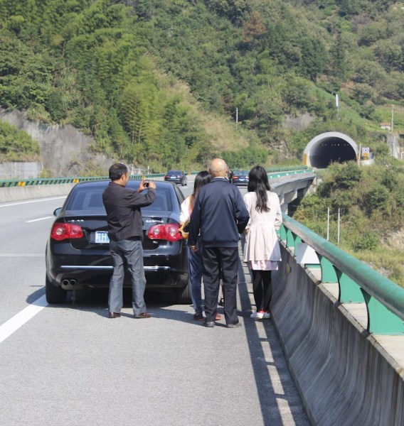 安徽六安高速路大量车辆违章停车 高速成"观景台"(组图)