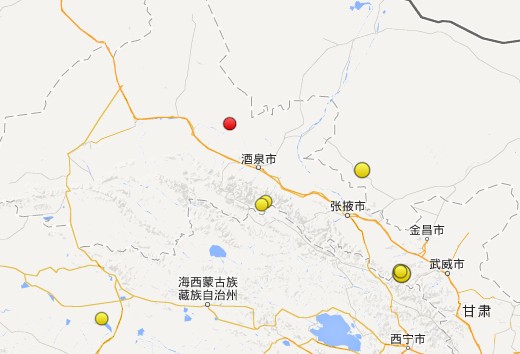 甘肃省酒泉市玉门市发生3.4级地震(图)