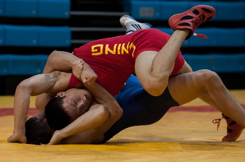 图文全国男子自由式摔跤冠军赛在比赛中角逐