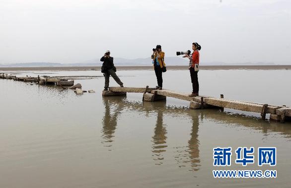 中国最大淡水湖鄱阳湖逼近极枯水位 明代石桥