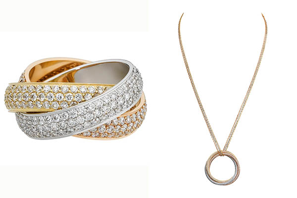 珠宝   象征亲情,友情,爱情的三环交织缠绵,卡地亚trinity三色金系列