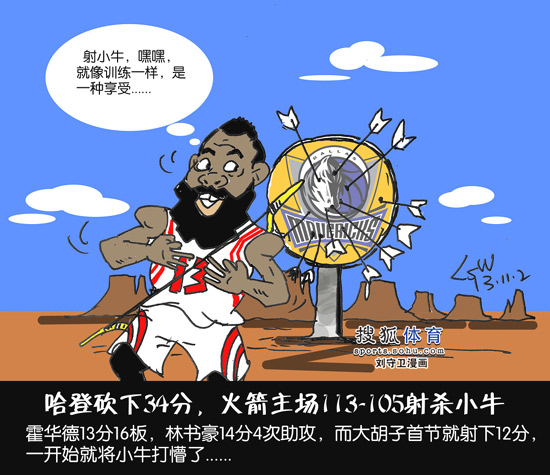 nba漫画:火箭队射杀小牛 哈登34分轻松似训练