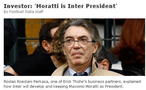 《意大利足球》截屏：新股东称莫拉蒂仍将是国米主席