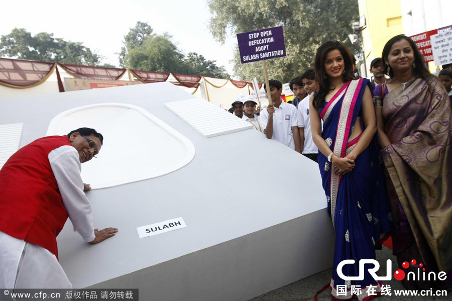印度庆祝世界厕所日制作500斤重厕所蛋糕(高