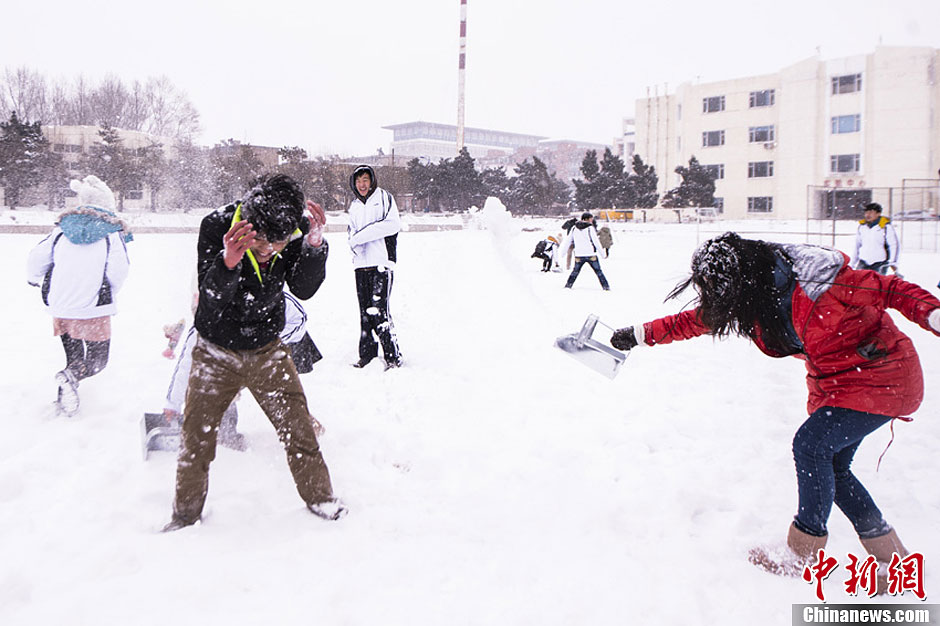 大雪过后长春市民乐享雪趣 打雪仗堆雪人不亦乐乎(组图)