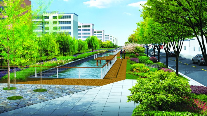本报记者   左图:生态休闲景观明渠初步设计方案效果图.