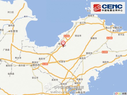 中国地震台网正式测定,12月11日14时48分在山东省烟台市莱州市(北纬
