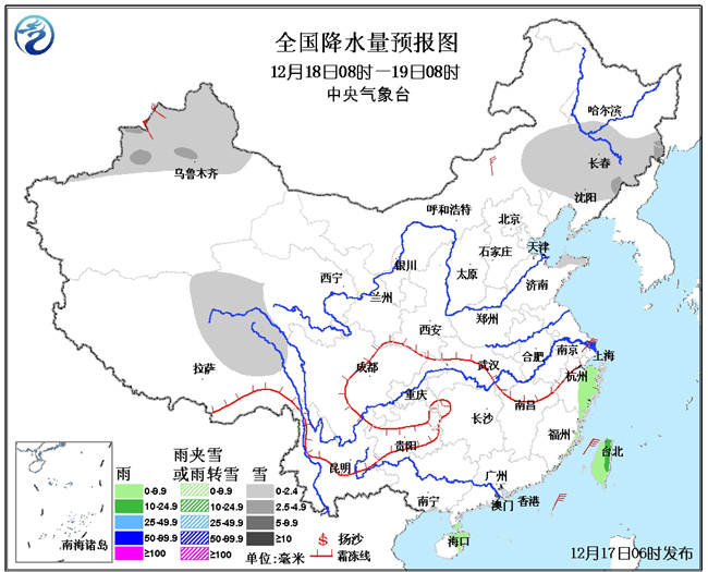 气象局:江南华南强降水减弱 新疆青藏吉林多降雪