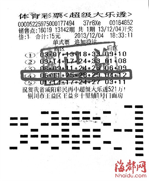 5注机选追加单式票 中得大乐透1588万(图)