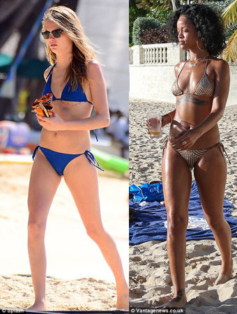 蕾哈娜与迪瓦伊巴巴多斯度假 沙滩秀比基尼