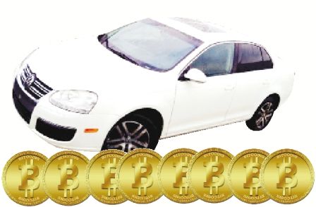 Sarah Yu决定以8个比特币出售的白色福士（Volkswagen）Jetta汽车。（加拿大《明报》）