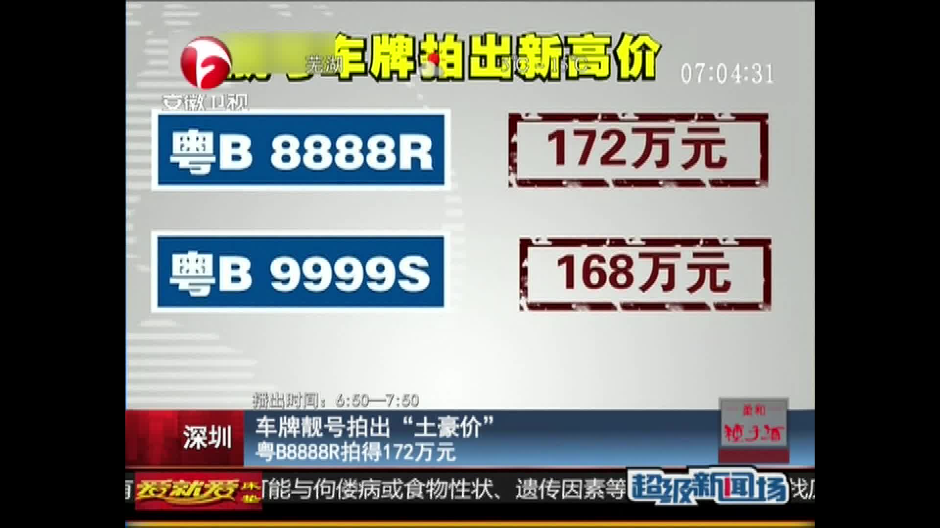 车牌靓号拍出土豪价粤b8888r172万元