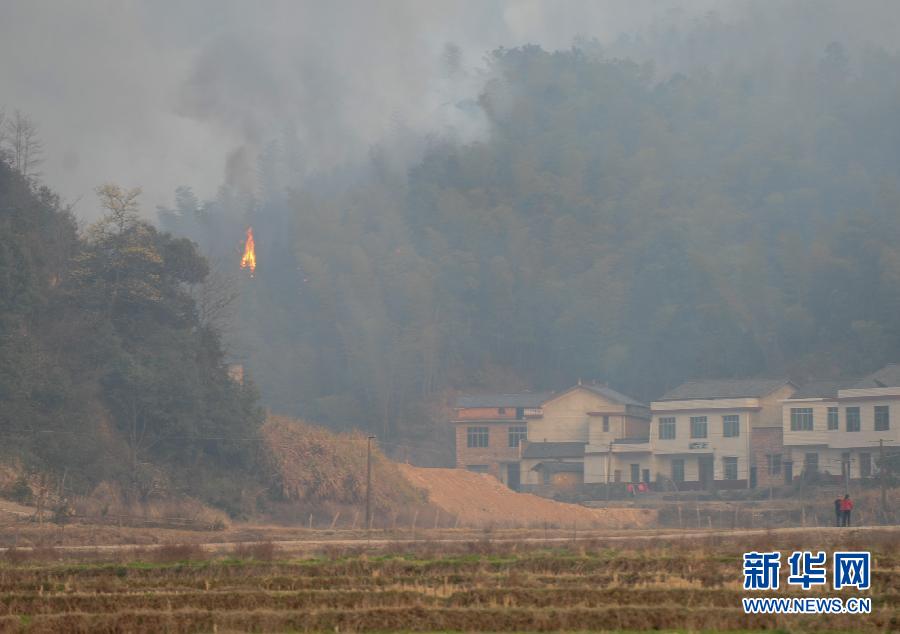 2月1日,湖南湘乡市中沙镇一处山林起火,持续了数个小时,截至记者发稿