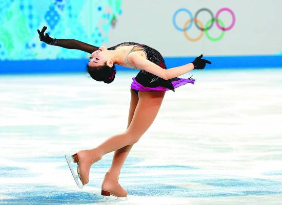 2月19日，索契冬奥会花样滑冰女子单人短节目，李子君在比赛中。