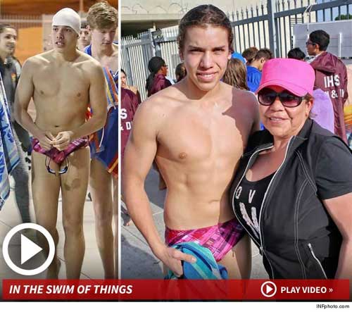 施瓦辛格16岁儿子参加游泳比赛 蝶泳技术出色