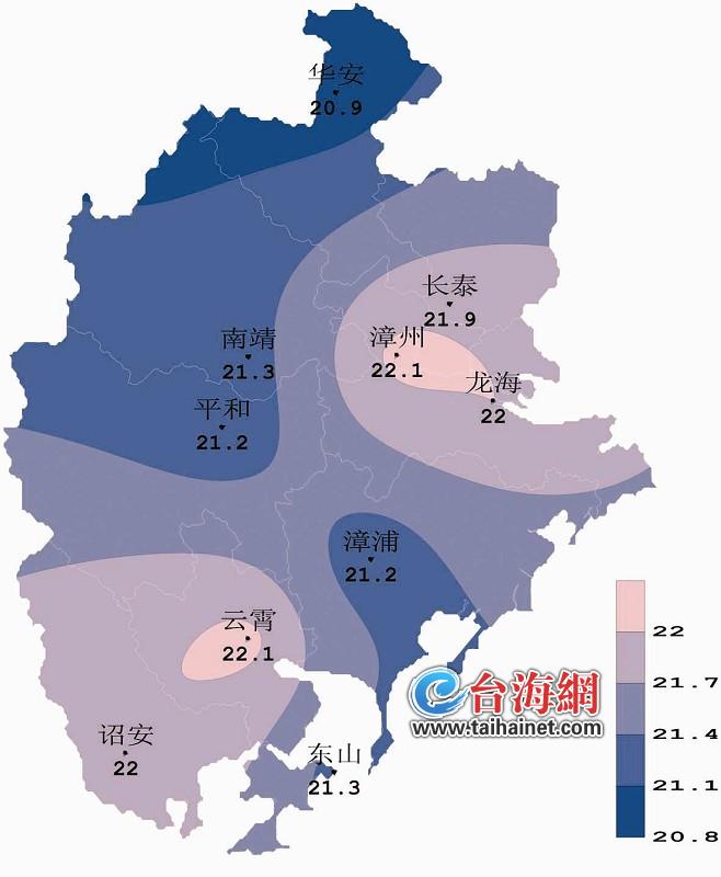 20年漳州市平均气温分布图