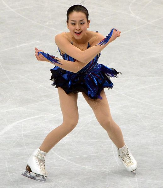 图文:花滑世锦赛女子自由滑 浅田真央在比赛中