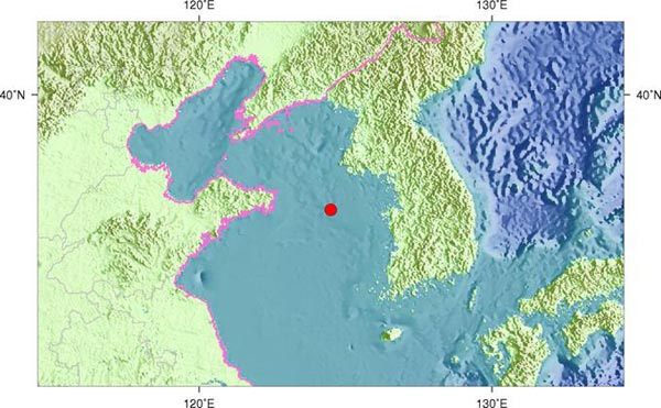 中国黄海海域发生4.8级地震 震源深度10千米(图)