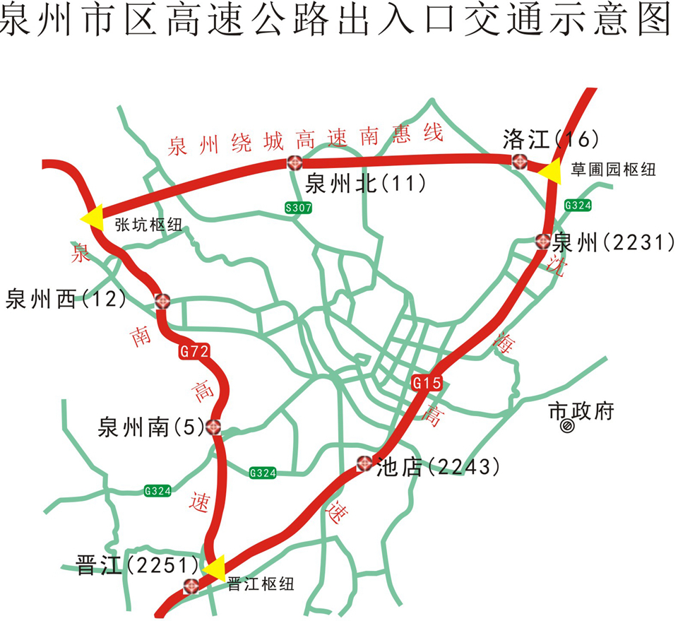 漳州北收费站:下高速沿省道s207直走约6公里,进入漳州市区.