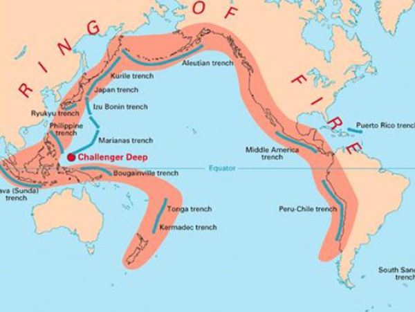 地震的共同点在于他们的震源都位于被称为"火环"的环太平洋火山地震带