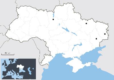 图中黑点从左至右分别为:基辅,哈尔科夫,顿涅茨克,卢甘斯克.