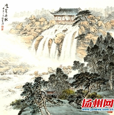 【图】画家手绘新扬州美景 《双峰云栈》画作将上明信片(图)