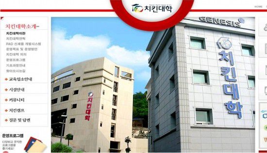 韓國炸雞大學網站，目前該網站正在升級中。(韓國網絡截圖)