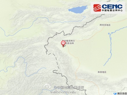 中新网4月27日电 中国地震台网正式测定：04月27日16时12分在新疆维吾尔自治区克孜勒苏柯尔克孜自治州阿克陶县(北纬39.2度，东经75.7度)发生3.4级地震，震源深度3千米。