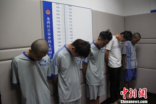 图为:5名犯罪嫌疑人抓获归案。 龙公宣 摄
