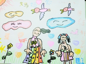 宝贝解画:粉色裙子是我,紫色裙子是妈妈,蓝色裤子是爸爸,我们在郊外