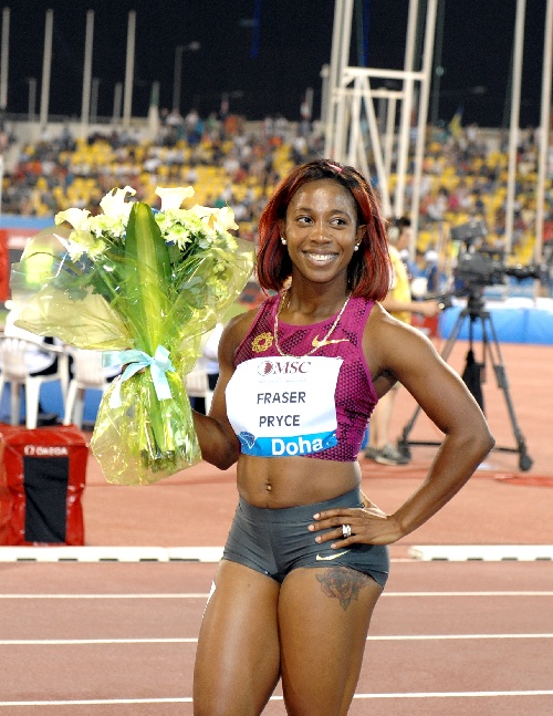 弗雷泽女子百米折桂    5月9日,牙买加选手弗雷泽在获胜后庆祝