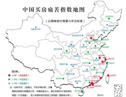 中国买房痛苦指数地图:青岛济南中度痛苦(图)