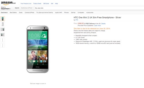 HTC One Mini 2售价公布(图片来自亚马逊英国)