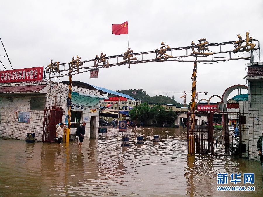 受近日持续暴雨影响,贵州省桐梓县县城多处被洪水淹没,市民交通出行图片