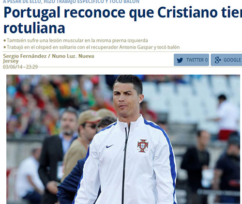 葡萄牙足协确认C罗受伤病困扰