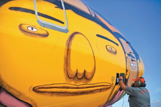 巴西画家为给巴西队打气涂鸦打造世界杯专机(