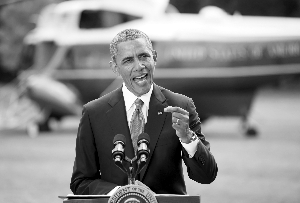 6月13日，美国总统奥巴马在华盛顿白宫发表讲话 新华社/路透