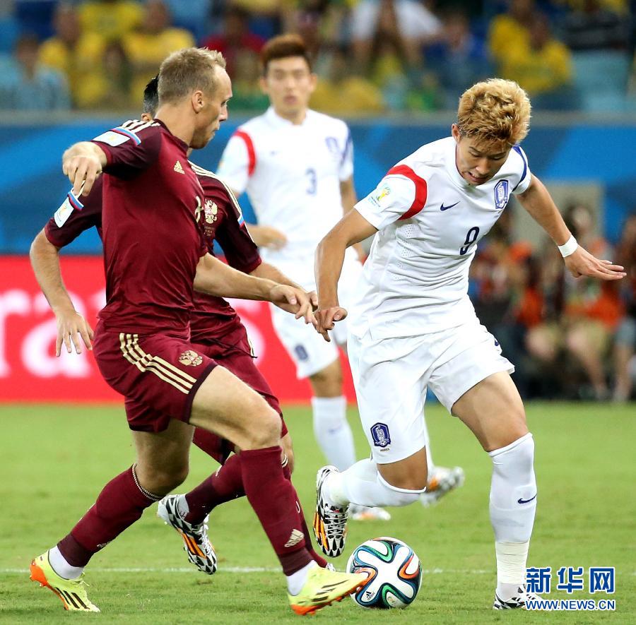6月17日，韩国队首发阵容。 新华社记者刘大伟摄