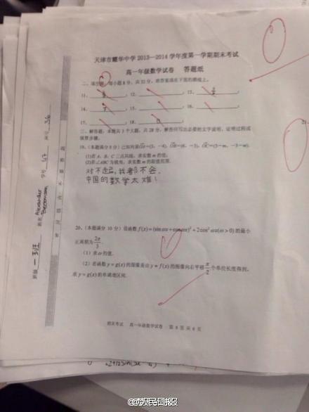 德国男孩中国求学数学考0分:对不起 太难了!(1)_社会万象_光明网