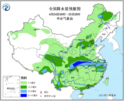 中新网6月24日电 据中央气象台消息,南方强降雨经历了短暂的喘息后,今天夜间起又将开始发起进攻。不过,强降雨带将发生明显的位置变化,移师至江南中北部至江淮一带。