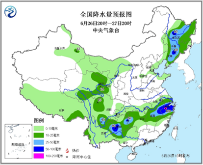 中新网6月26日电  据中央气象台消息，今天夜间到明天白天，长江中下游一带及云南、贵州等地仍将持续强降雨天气，不过总体来讲范围不大且分布零散。