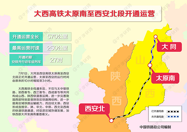 大西高铁太原南至西安北段7月1日开通运营(图