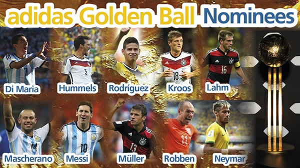 10位球员成为本届世界杯最佳球员的候选人