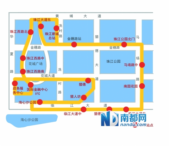 珠江新城微循环公交车499路已于本月初开通.南都记者邹卫摄